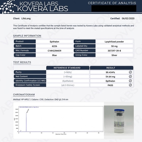 Epithalon certificate of analysis