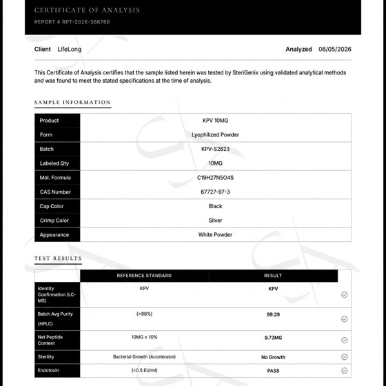 KPV certificate of analysis