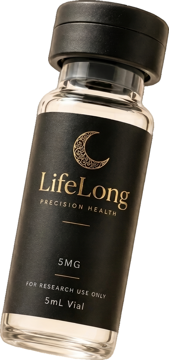 LifeLong vial with a black label and gold crescent emblem